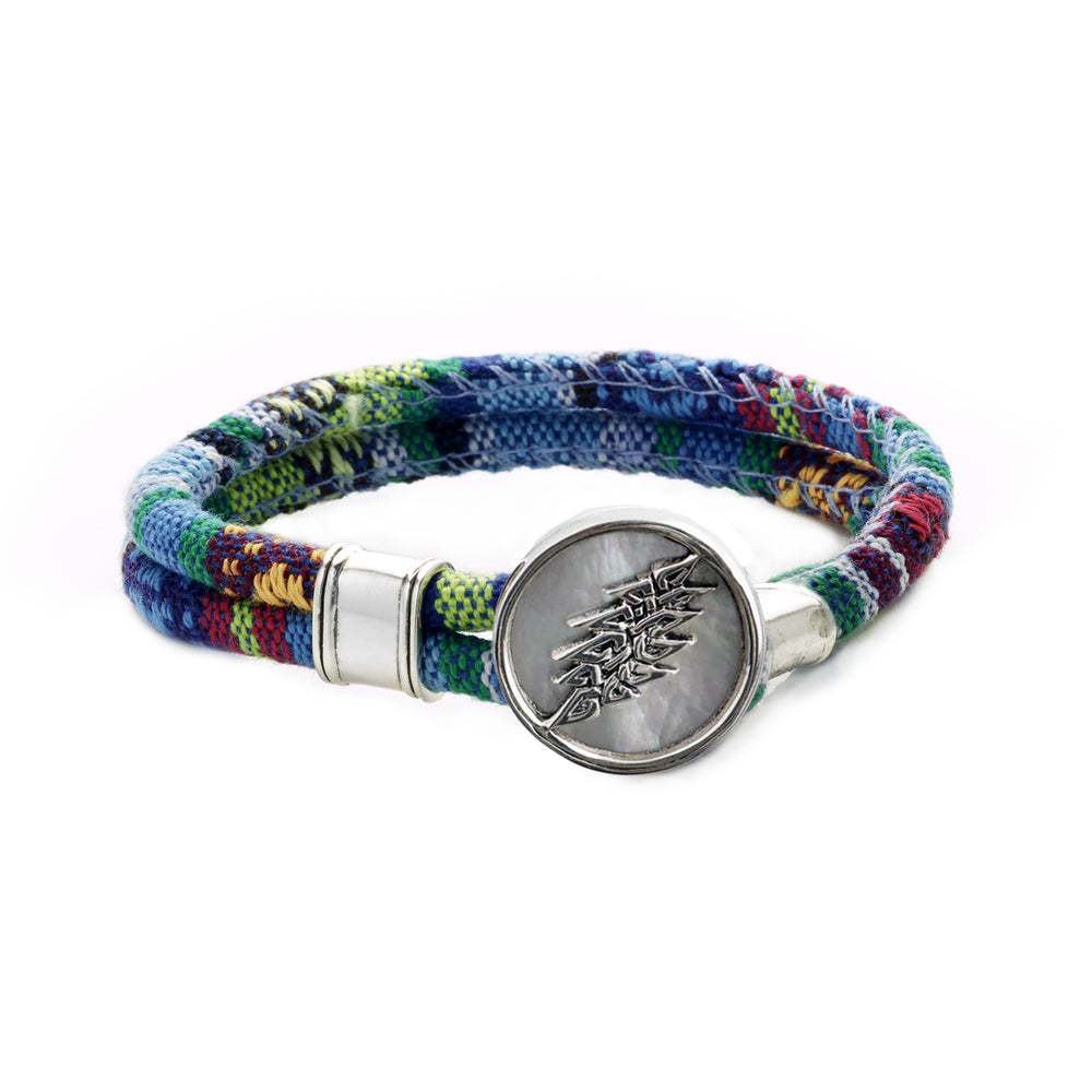 13 Point Lightning Bolt Sterling Silver Cloth Rope Bracelet