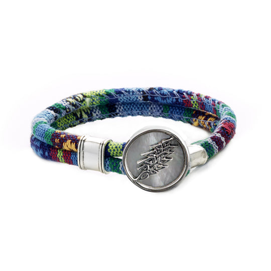13 Point Lightning Bolt Sterling Silver Cloth Rope Bracelet