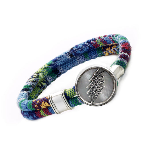 13 Point Lightning Bolt Sterling Silver Cloth Rope Bracelet