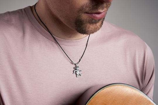 Dancing Bear Sterling Silver Beads & Thin Leather Necklace