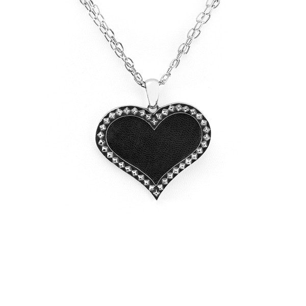 Rebel Punk Leather Heart Sterling Silver Necklace - Cynthia Gale New York Jewelry