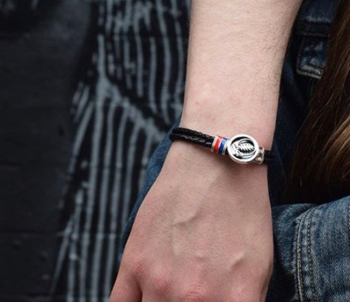 Steal Your Face Blue and Red Enamel Leather Bracelet