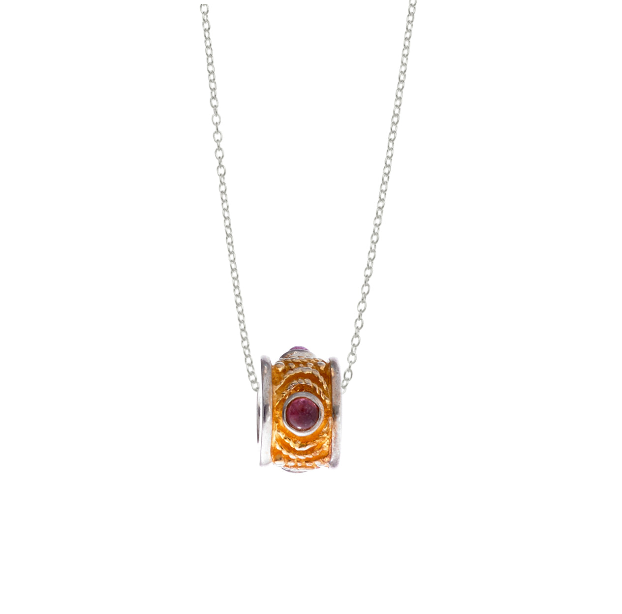 October Pink Tourmaline Sterling Silver with 14k Gold Vermeil Bead Necklace