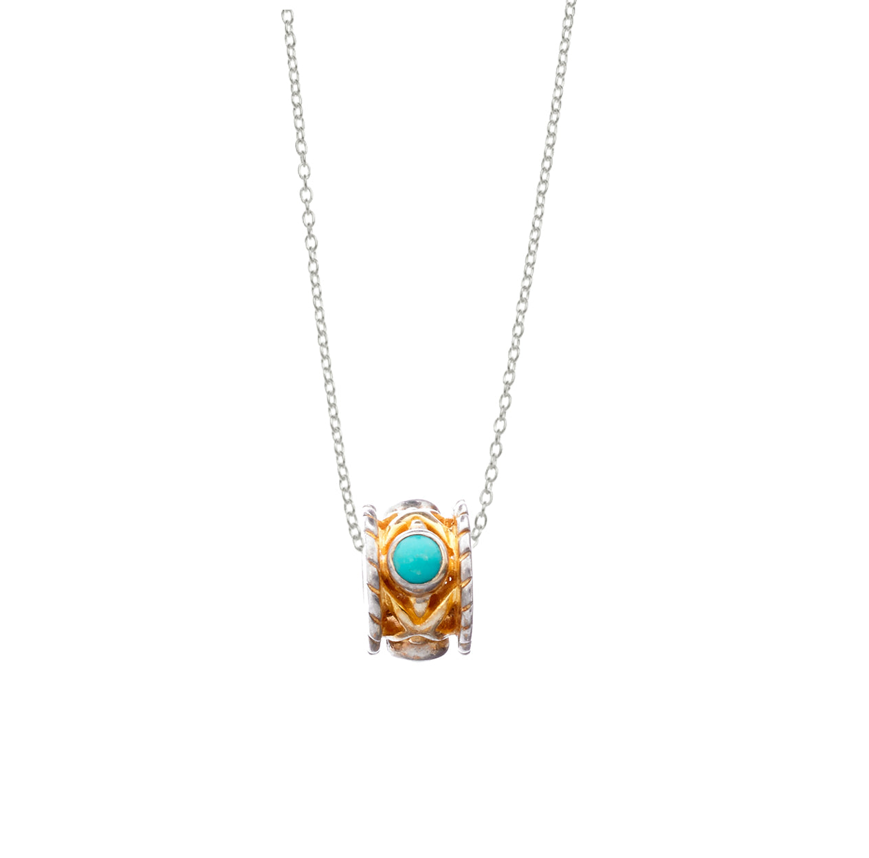December Turquoise Sterling Silver with 14k Gold Vermeil Bead Necklace