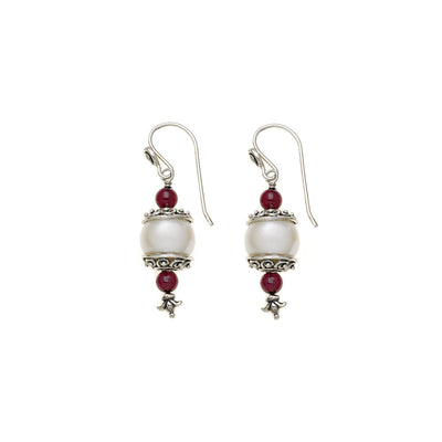 Artknots Sterling Silver Pearl Garnet Drop Earring - Cynthia Gale New York Jewelry