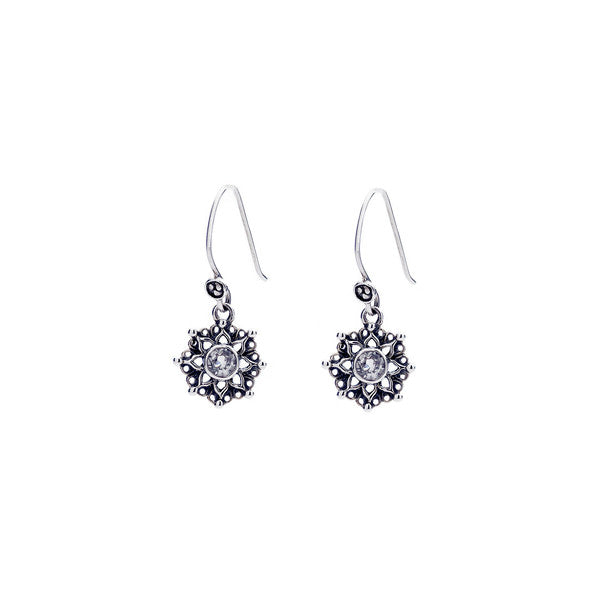 Dharmachakra Sterling Silver White Topaz Serenity Earring - Cynthia Gale New York Jewelry