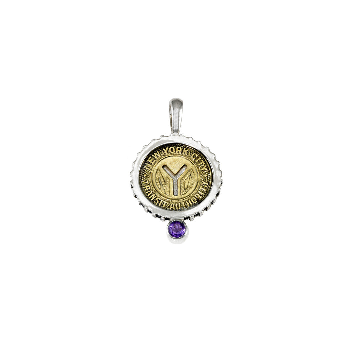 February NYC Authentic Subway Token Amethyst Sterling Silver Charm Necklace - Cynthia Gale New York - 1