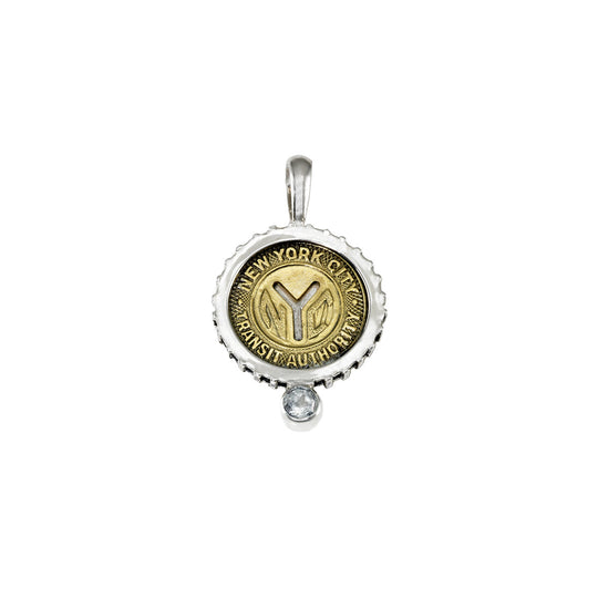 April NYC Authentic Subway Token White Topaz Sterling Silver Charm Necklace - Cynthia Gale New York - 1