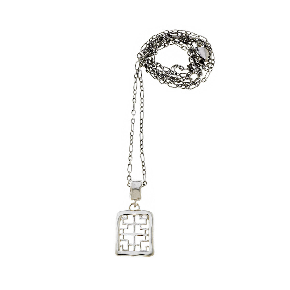 Mystical Pagoda Square Sterling Silver Necklace - Cynthia Gale New York Jewelry