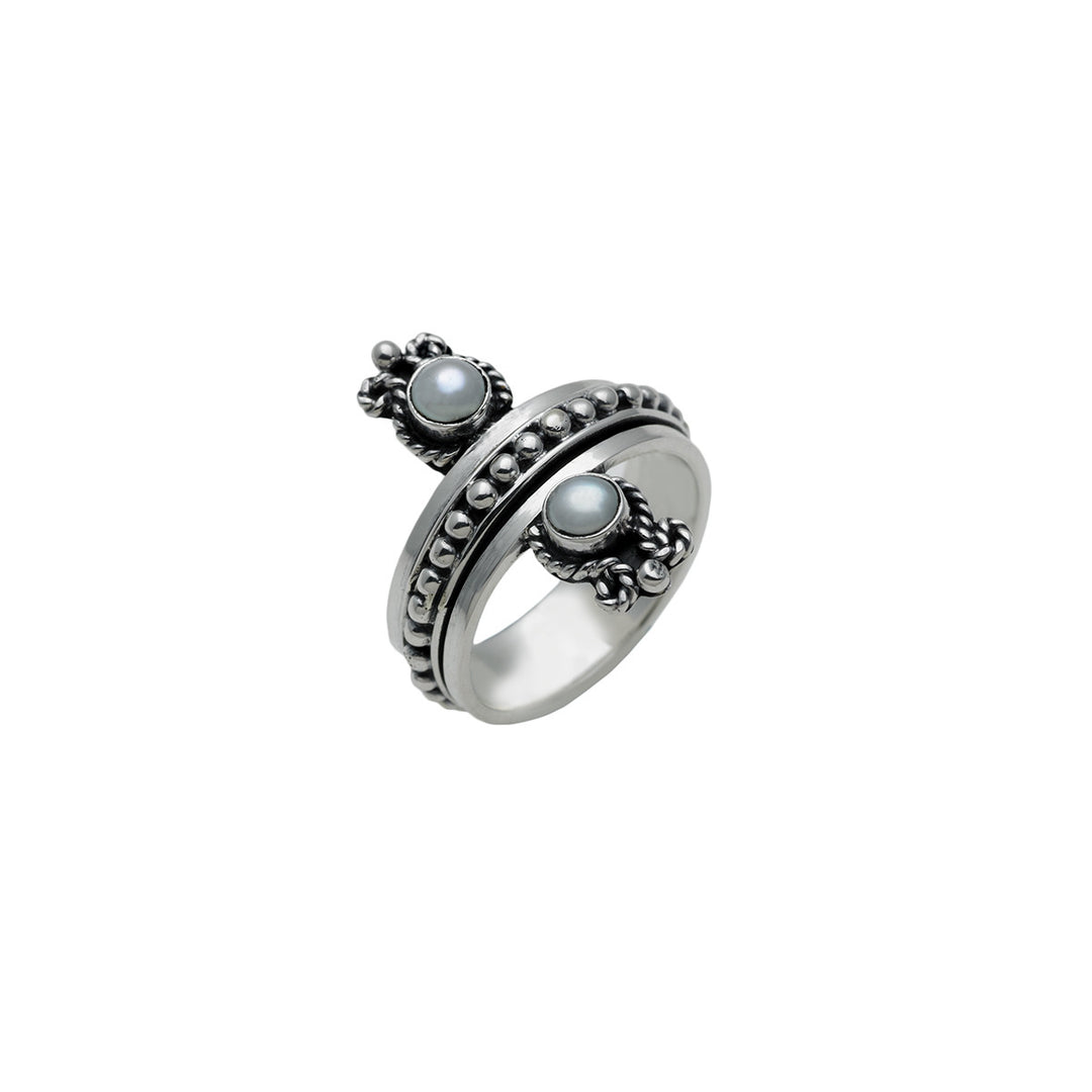 Cloud Reflection Sterling Silver White Pearl Spin Ring - Cynthia Gale New York Jewelry