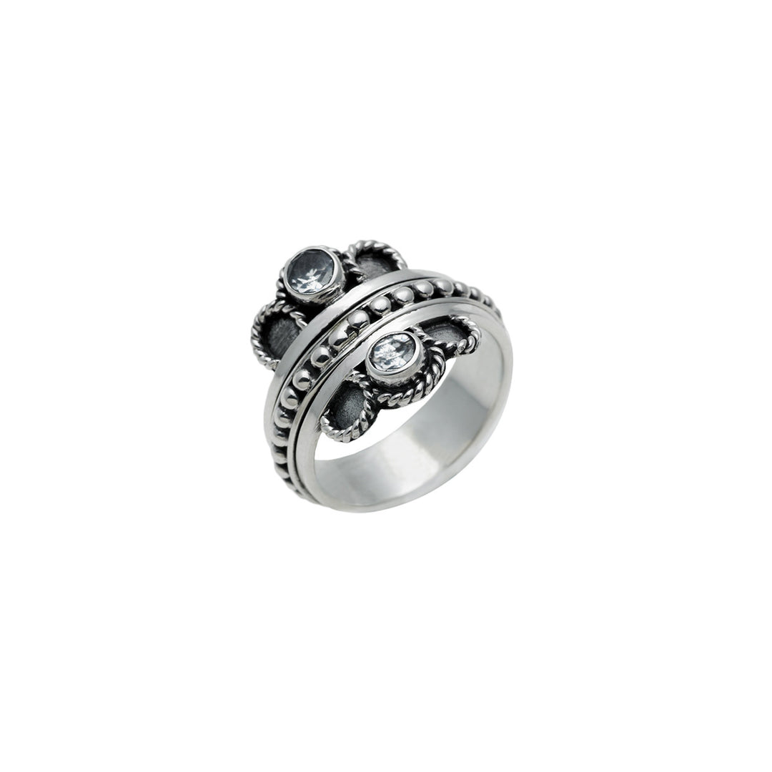 Snow Reflection Sterling Silver White Quartz Spin Ring - Cynthia Gale New York Jewelry