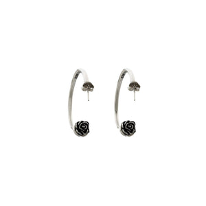 Imagine Peace Single Rose Sterling Silver Hoop Earrings - Cynthia Gale New York Jewelry