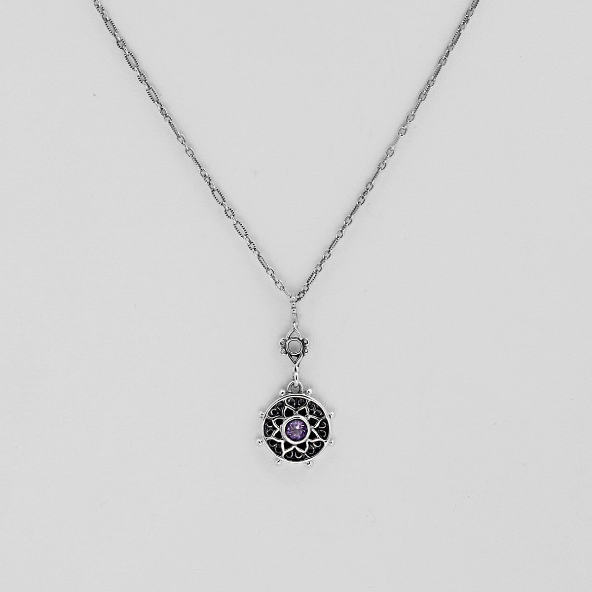 Dharmachakra Sterling Silver Amethyst Serenity Necklace - Cynthia Gale New York Jewelry