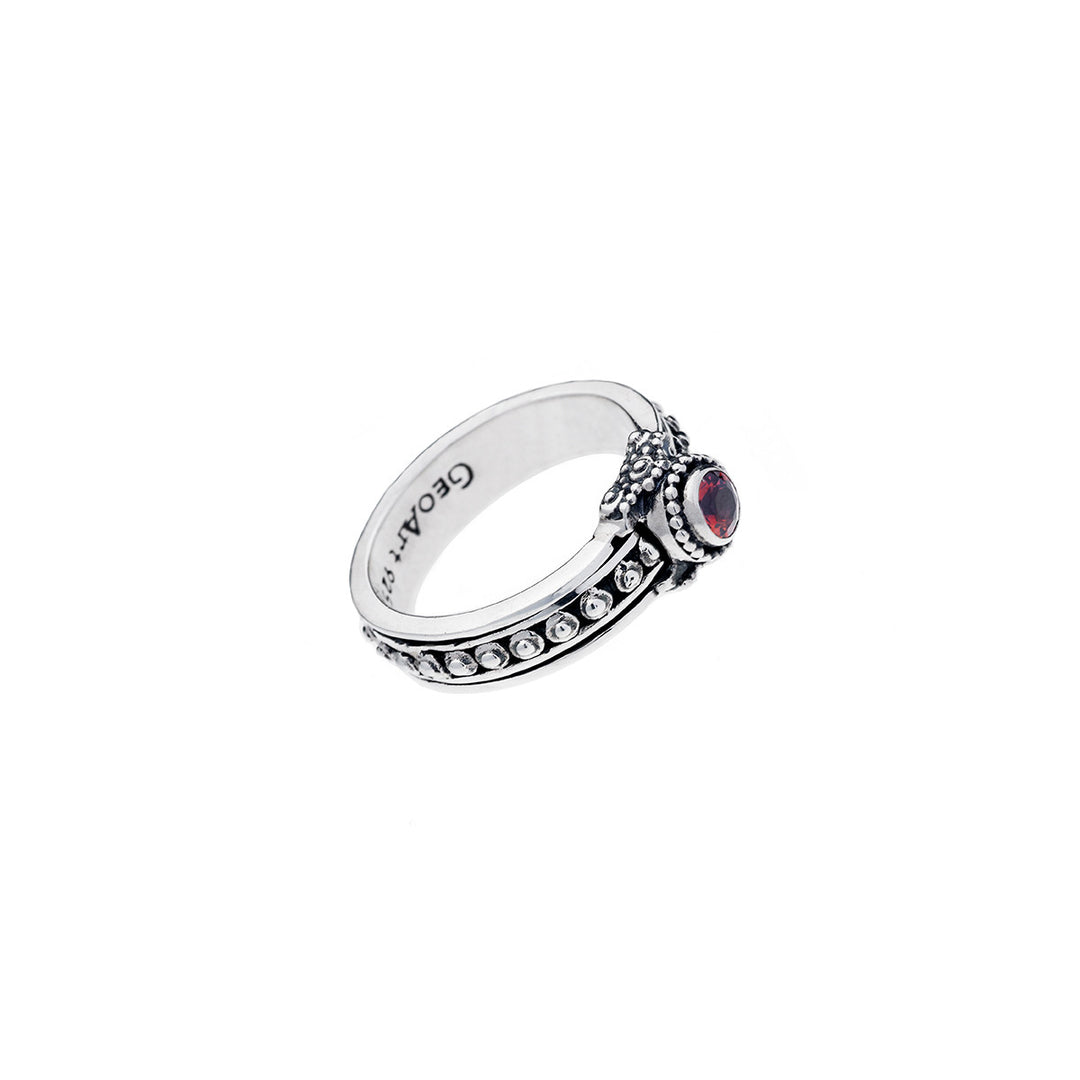 Vintage Classical Sterling Silver And Garnet Spin Ring - Cynthia Gale New York - 1