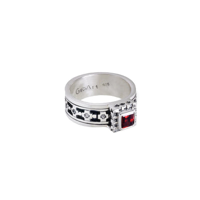 Baroque Sterling Silver And Garnet Spin Ring - Cynthia Gale New York - 2