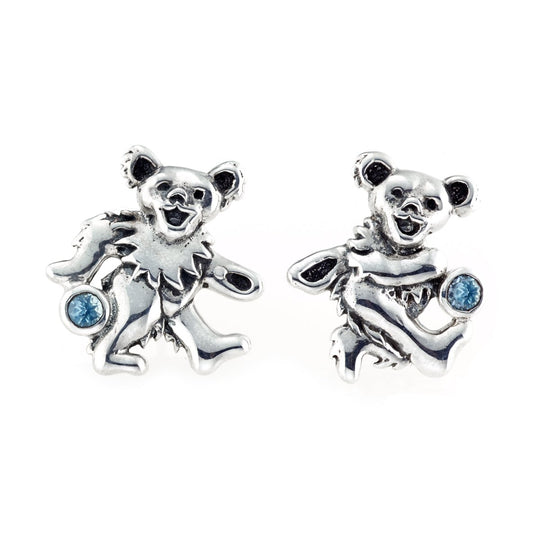 Dancing Bear Sterling Silver Semi Precious Post Earrings