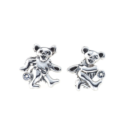 Dancing Bear Sterling Silver Semi Precious Post Earrings