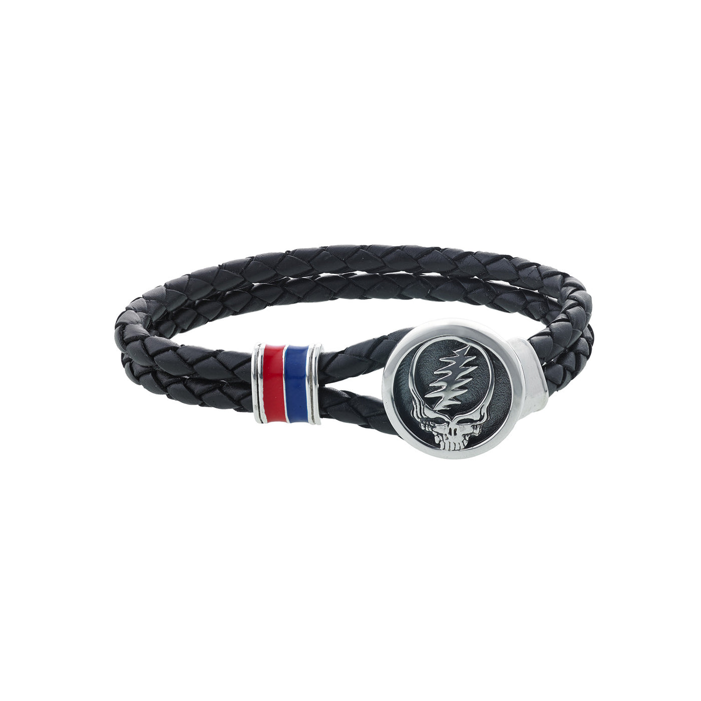 Steal Your Face Sterling Silver, Blue and Red Enamel & Leather Bracelet - Cynthia Gale New York - 2