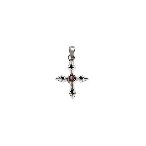 Rebel Punk Garnet Cross Sterling Silver Charm - Cynthia Gale New York Jewelry