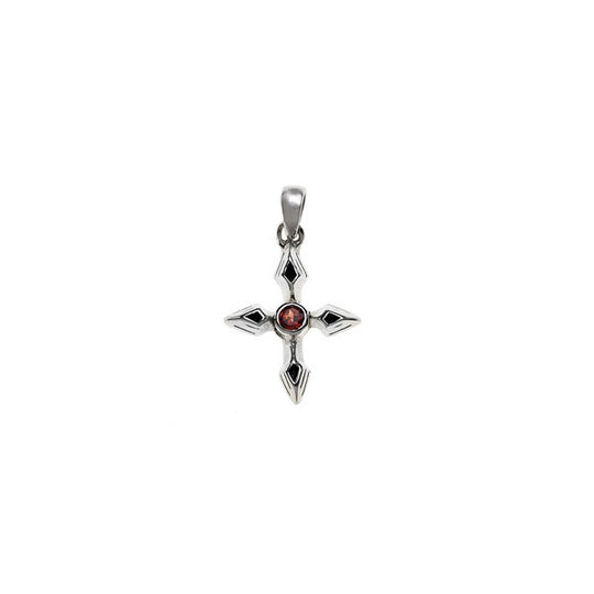 Rebel Punk Garnet Cross Sterling Silver Charm - Cynthia Gale New York Jewelry