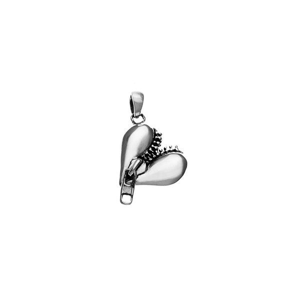 penishülle vorne offen Rebel Punk Zipper Heart Sterling Silver Charm