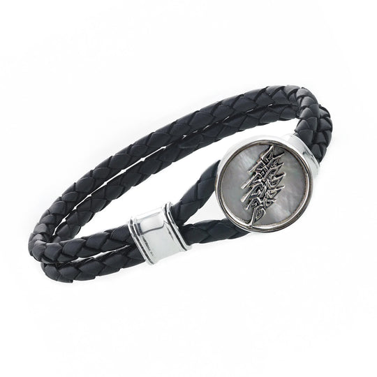 13 Point Lightning Bolt Sterling Silver Leather Bracelet