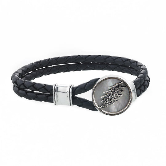 13 Point Lightning Bolt Sterling Silver Leather Bracelet
