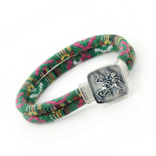 Dancing Skeletons Sterling Silver Emerald Road Cloth Rope Bracelet – Limited Edition