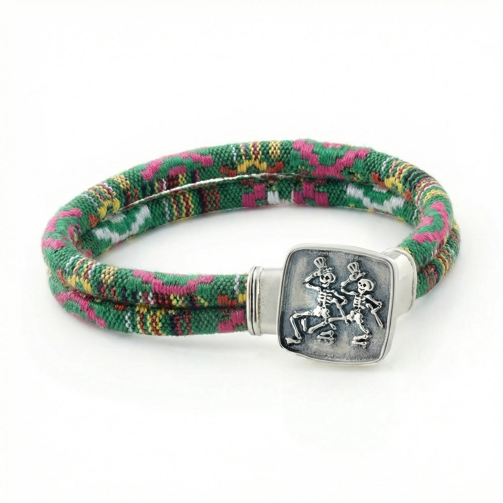 Dancing Skeletons Sterling Silver Emerald Road Cloth Rope Bracelet – Limited Edition