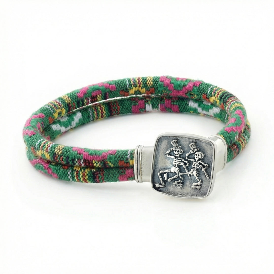 Dancing Skeletons Sterling Silver Emerald Road Cloth Rope Bracelet – Limited Edition