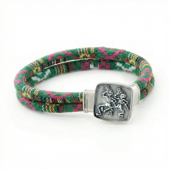 Dancing Skeletons Sterling Silver Emerald Road Cloth Rope Bracelet – Limited Edition