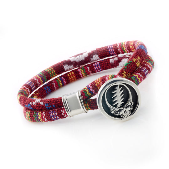Steal Your Face Sterling Silver Deep Scarlet Red Cloth Rope Bracelet