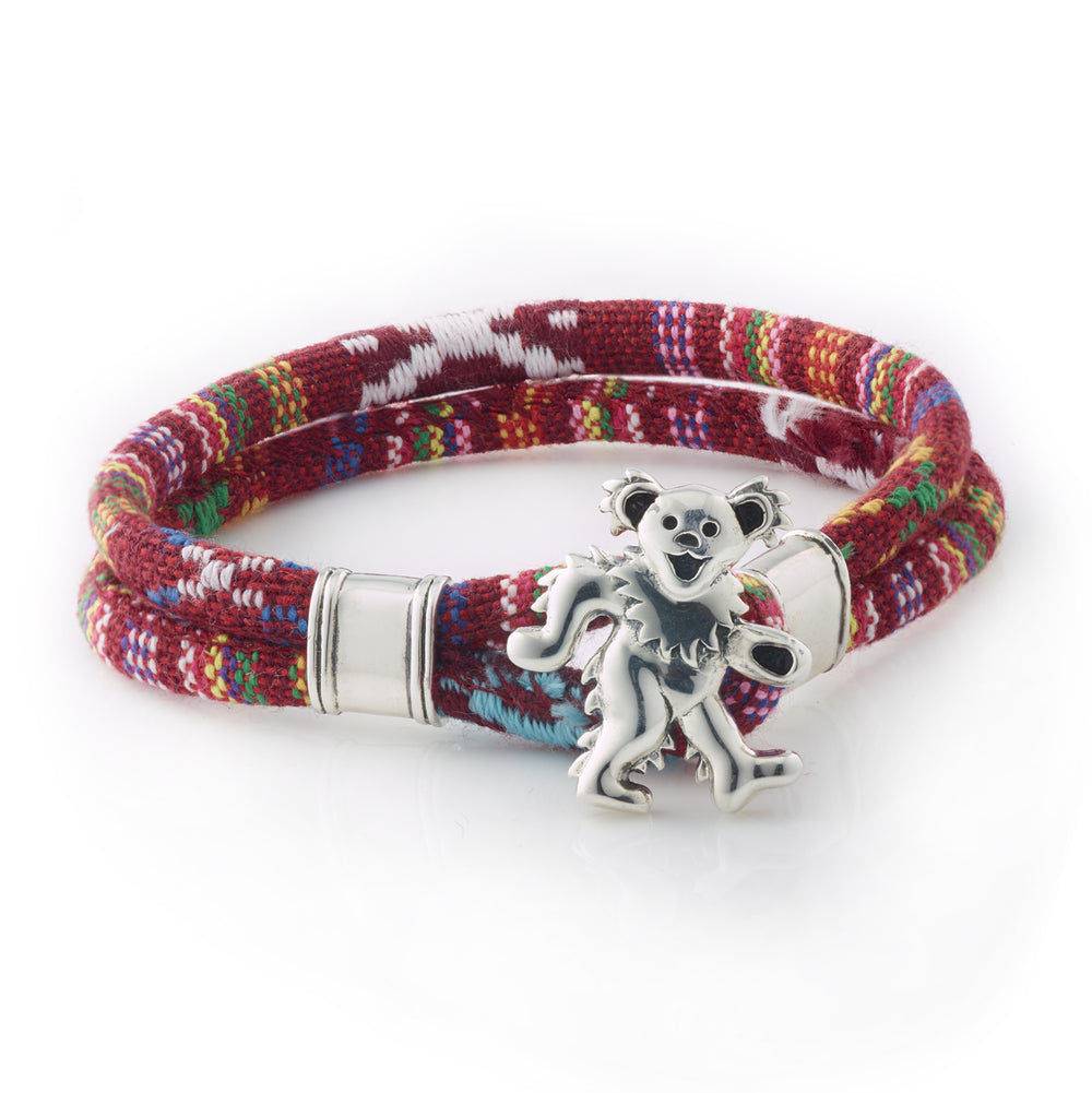 Dancing Bear Sterling Silver Deep Scarlet Cloth Rope Bracelet