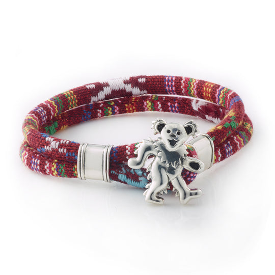 Dancing Bear Sterling Silver Deep Scarlet Cloth Rope Bracelet
