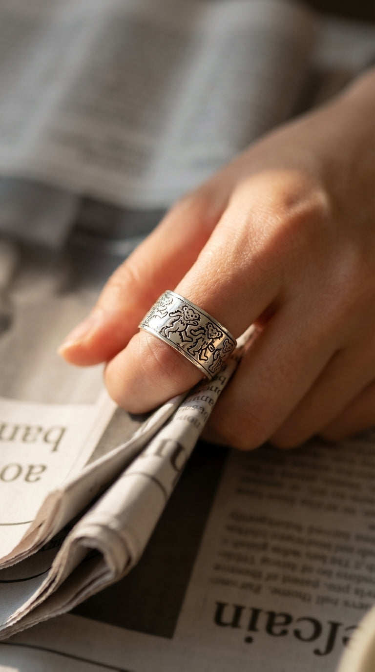 Grateful Dead Dancing Bear Sterling Silver Spinner Ring