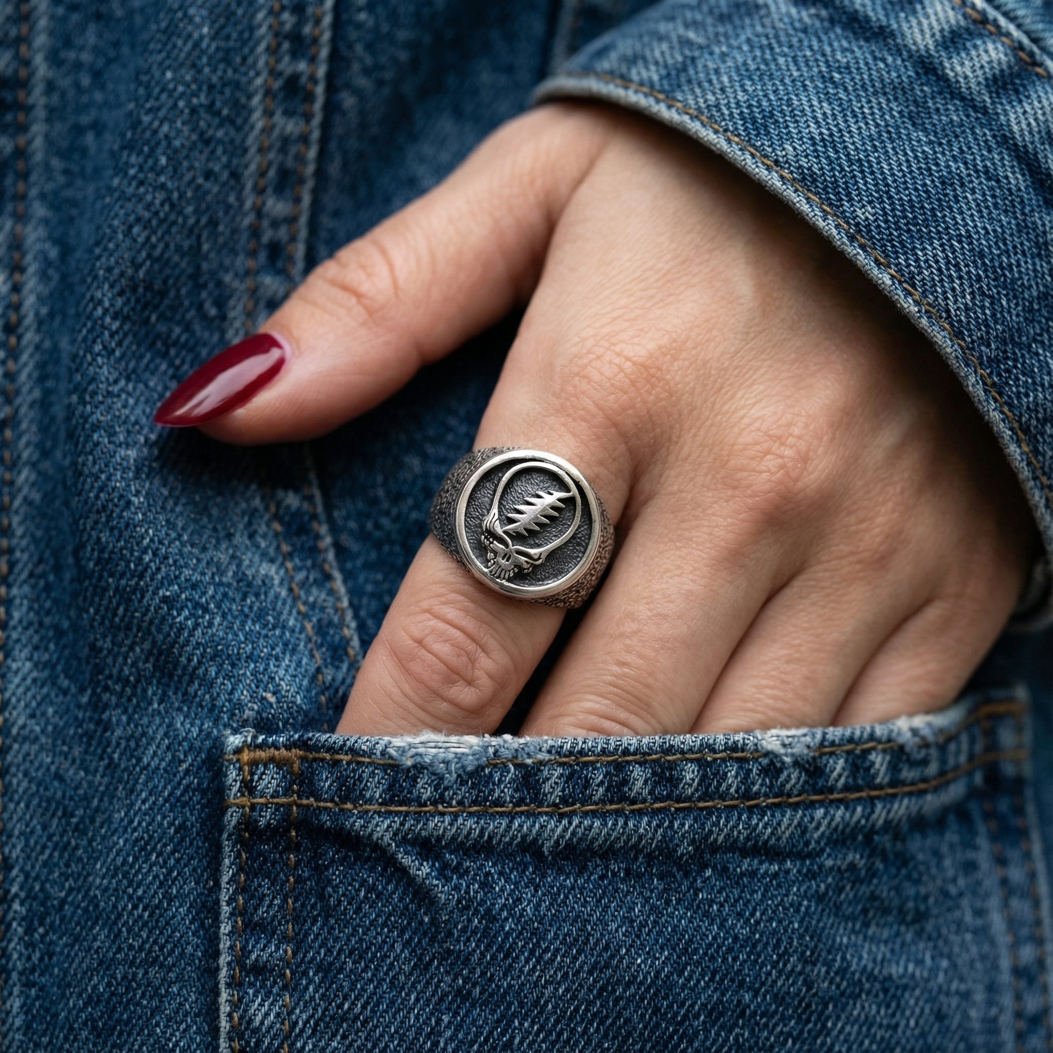 Steal Your Face Sterling Silver Signet Ring