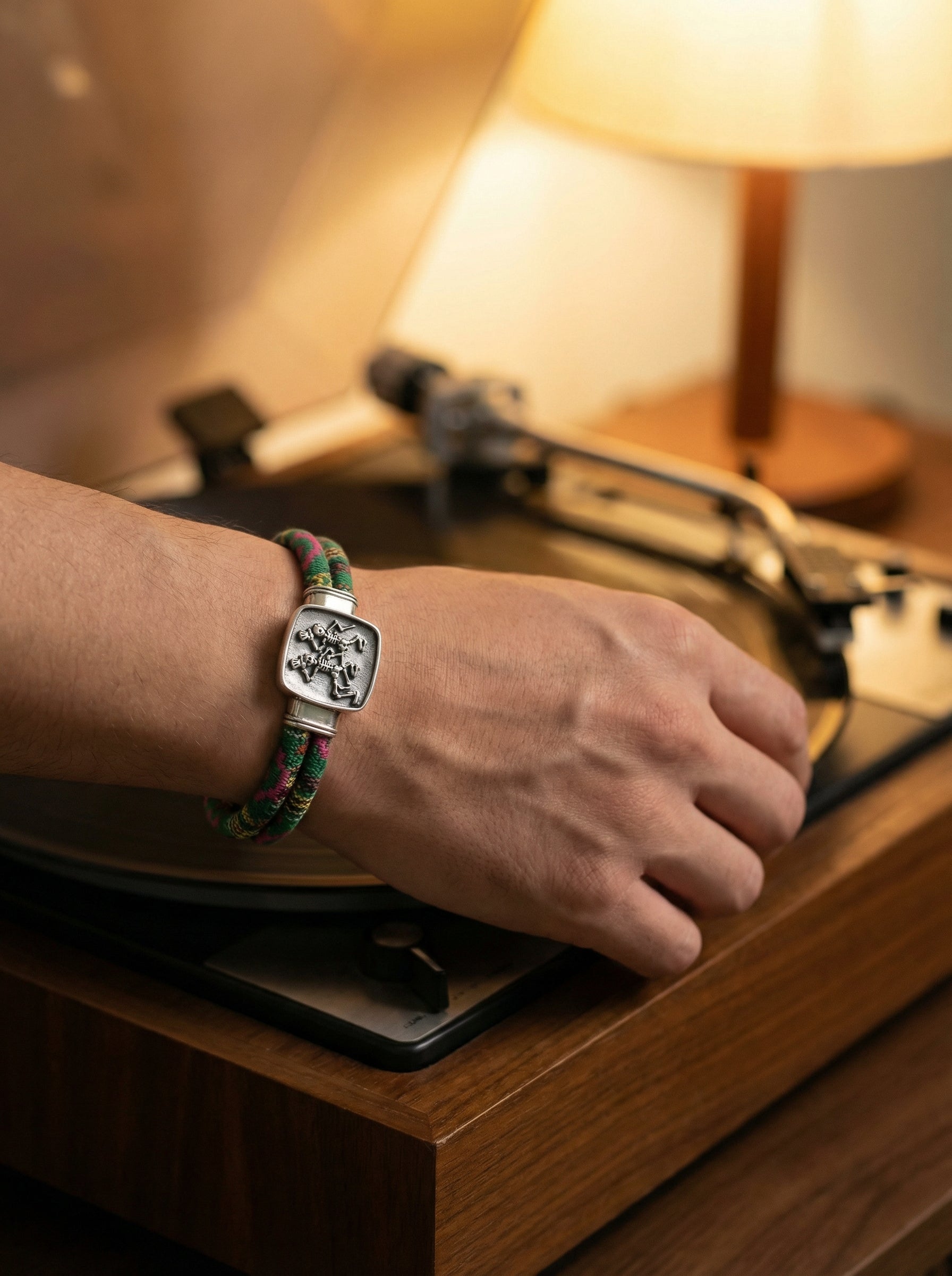 Dancing Skeletons Sterling Silver Emerald Road Cloth Rope Bracelet – Limited Edition