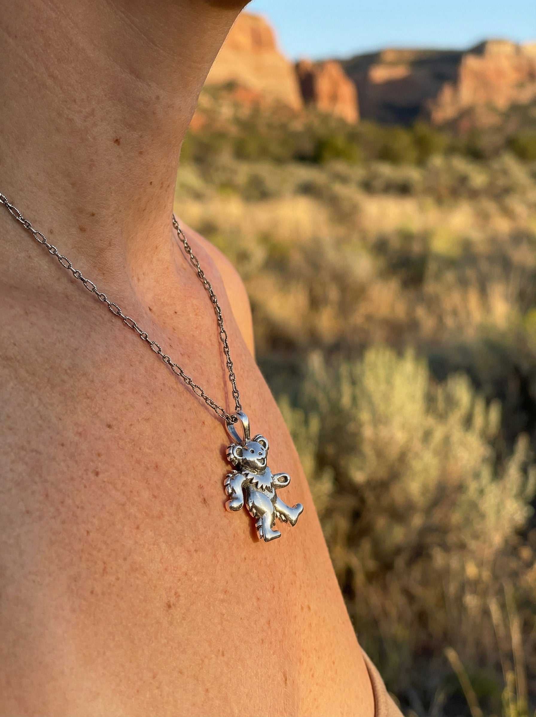 Dancing Bear Sterling Silver Charm Necklace