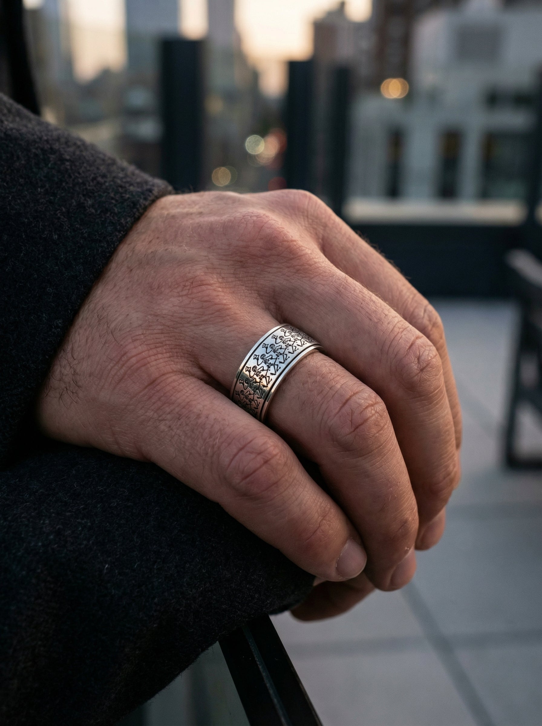 Dancing Skeletons Sterling Silver Spinner Ring