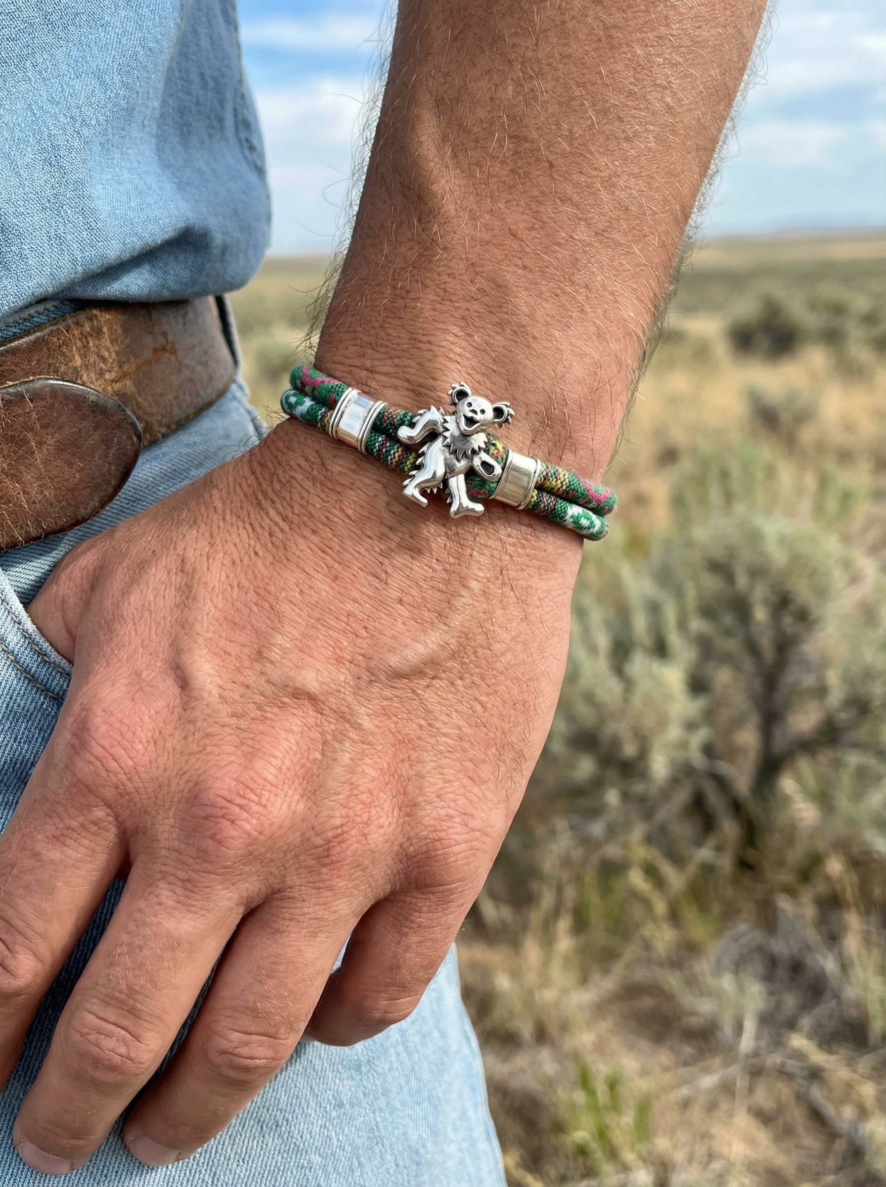 Dancing Bear Sterling Silver Emerald Road Cloth Rope Bracelet – Limited Edition