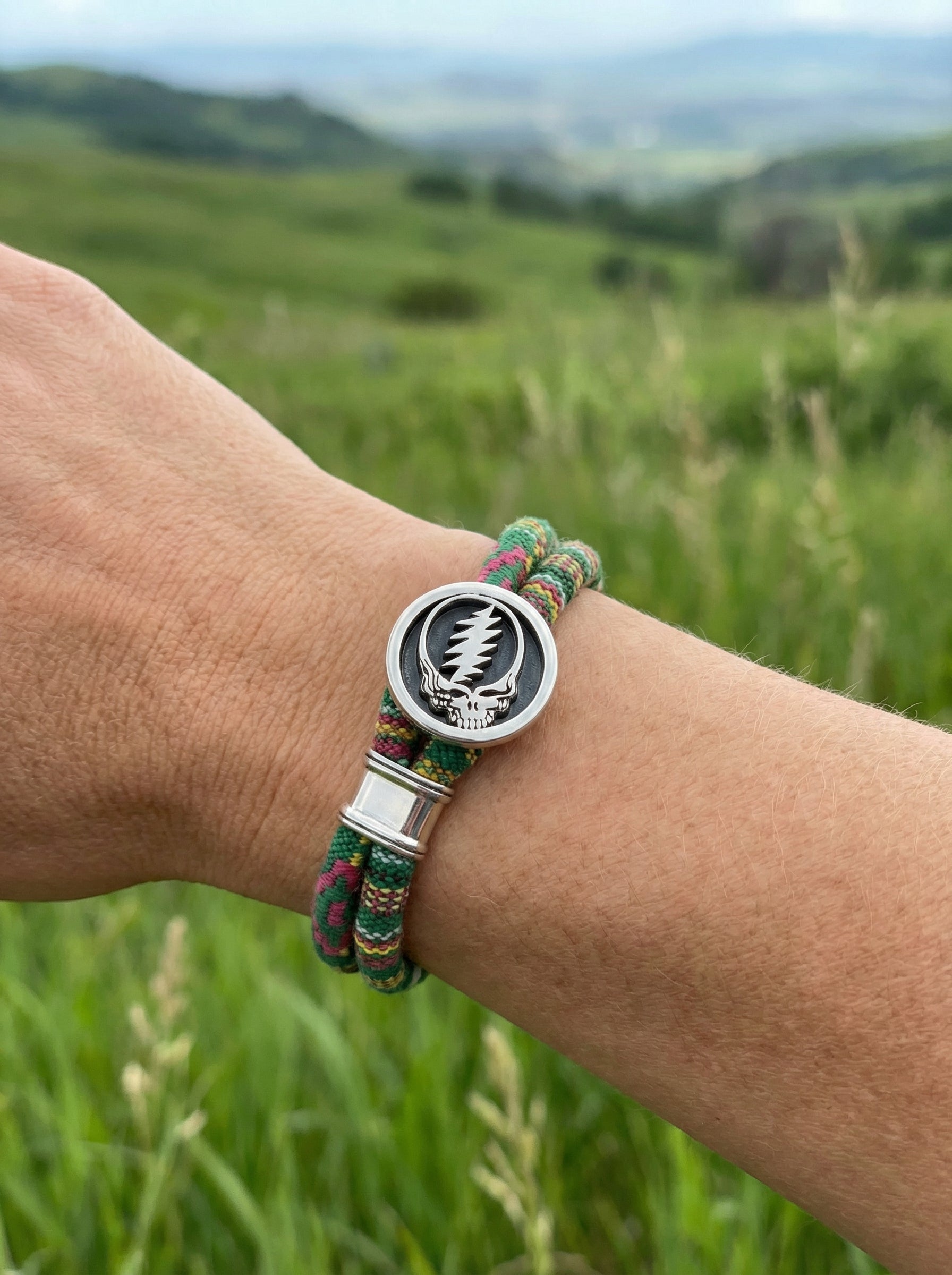 Steal Your Face Sterling Silver Emerald Road Cloth Rope Bracelet – Limited Edition