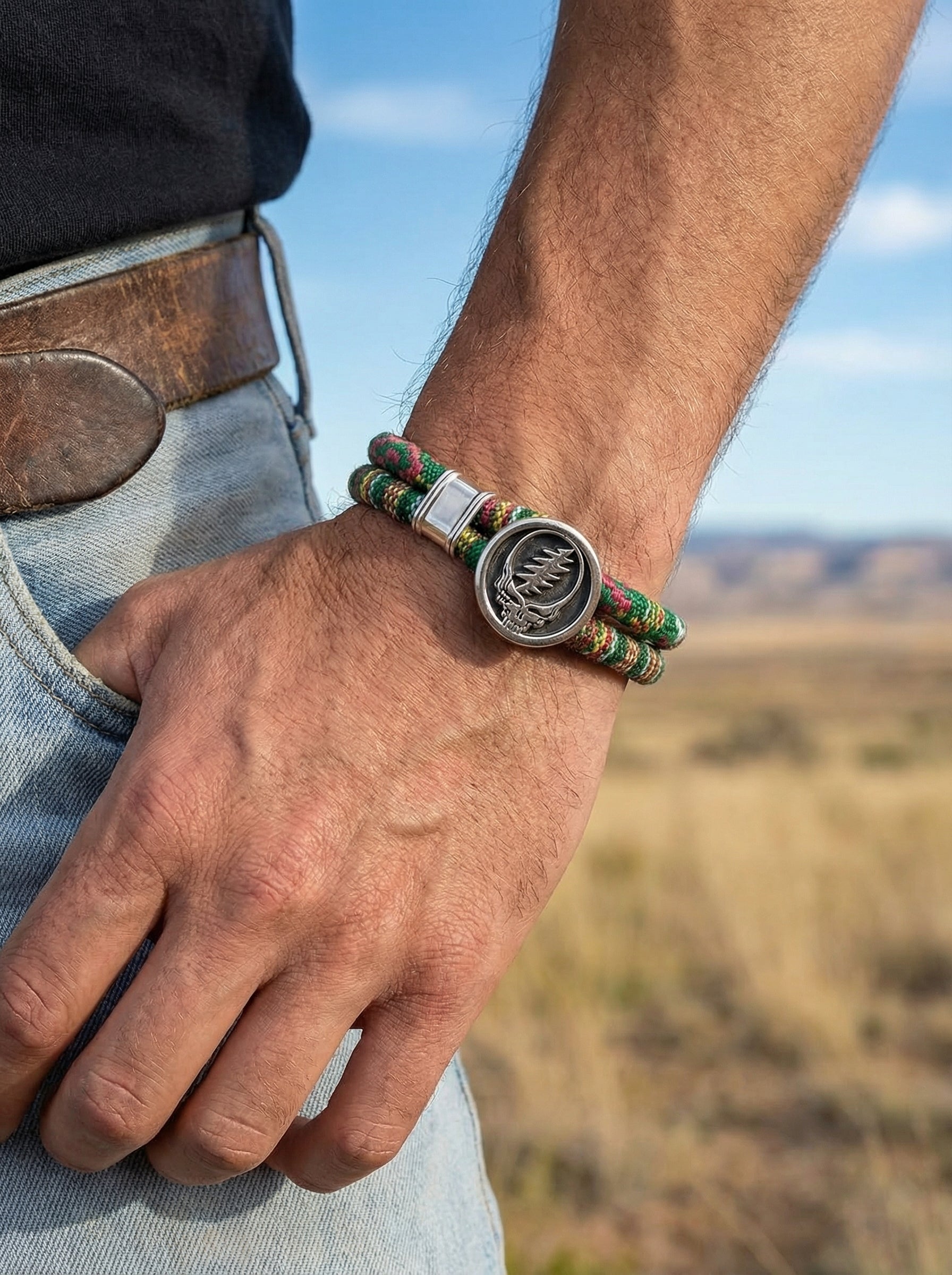 Steal Your Face Sterling Silver Emerald Road Cloth Rope Bracelet – Limited Edition