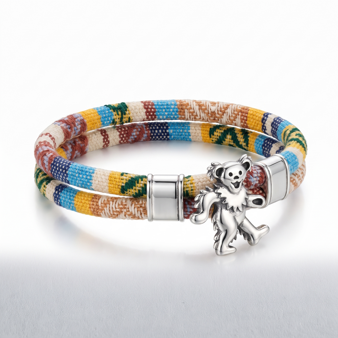 Dancing Bear sterling silver Harvest Dance woven cloth rope bracelet — alternate view