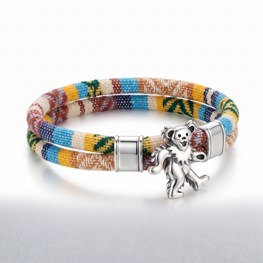 Dancing Bear sterling silver Harvest Dance woven cloth rope bracelet — alternate view