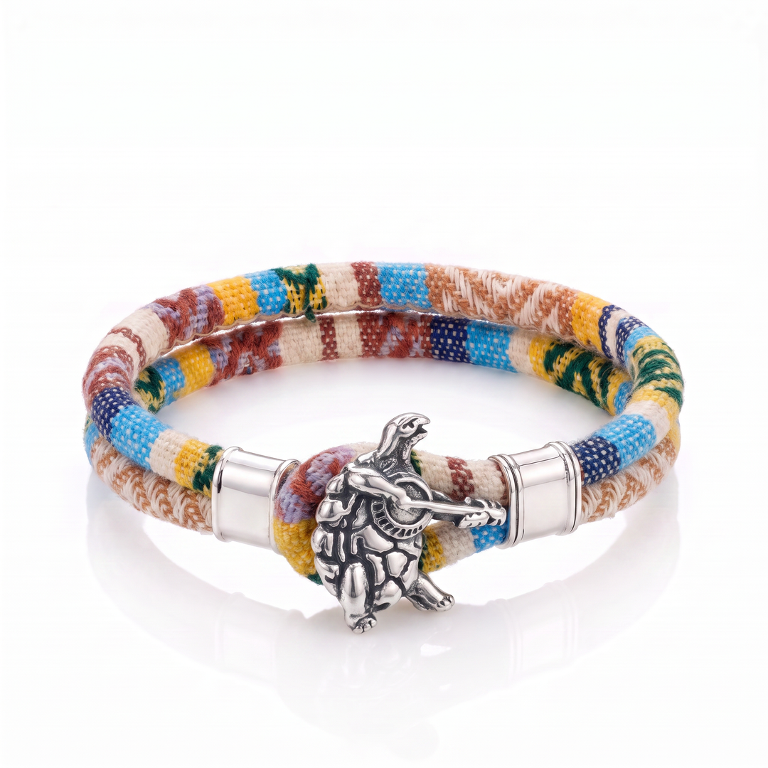 Terrapin Station sterling silver Harvest Dance woven cloth rope bracelet — front view