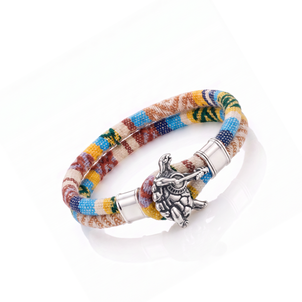 Terrapin Station sterling silver Harvest Dance woven cloth rope bracelet — tilted view