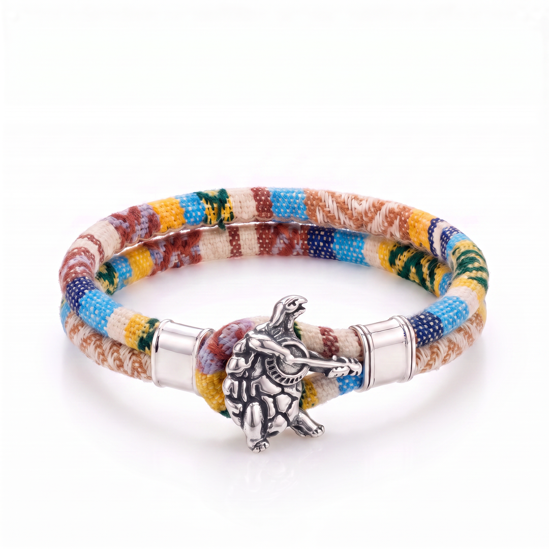 Terrapin sterling silver Harvest Dance woven cloth rope bracelet — front view