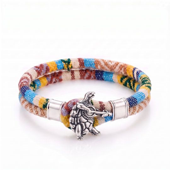 Terrapin sterling silver Harvest Dance woven cloth rope bracelet — front view
