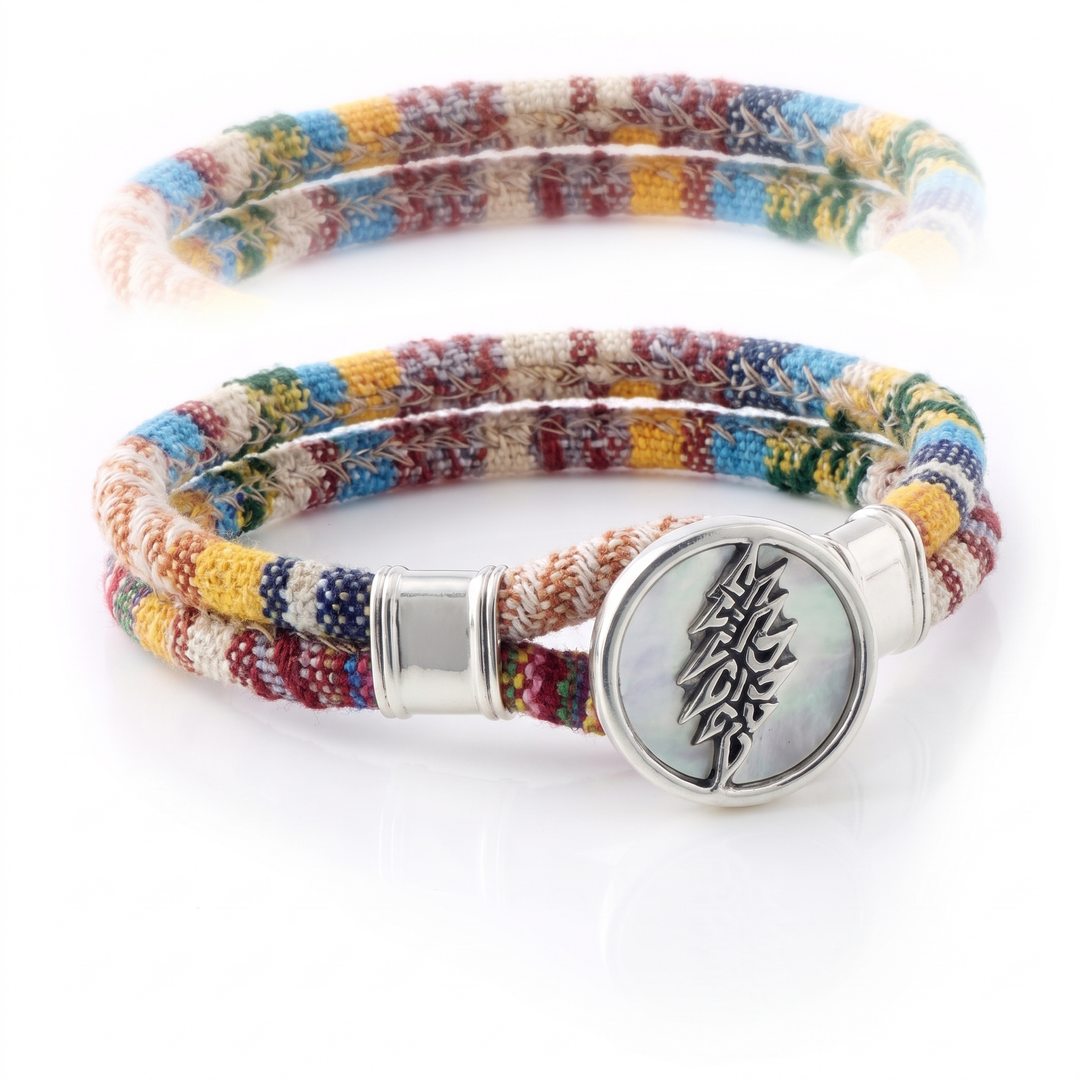 13 Point Lightning Bolt sterling silver Harvest Dance woven cloth rope bracelet — alternate view