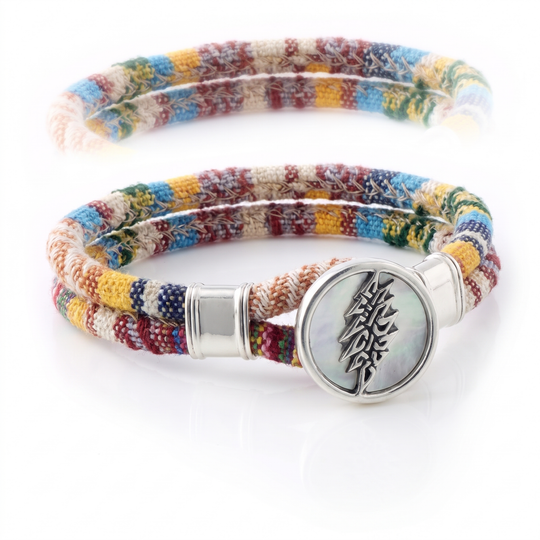 13 Point Lightning Bolt sterling silver Harvest Dance woven cloth rope bracelet — alternate view